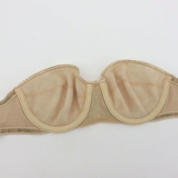 VTG Maidenform 32C 4155 Pretty Shapely Strapless Beige Underwire Floral Lace Bra - Picture 7 of 15